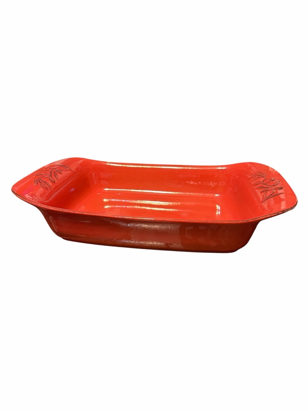 Vintage Cerutil Stoneware Made in Portugal Red Serving Dish With Floral Accent